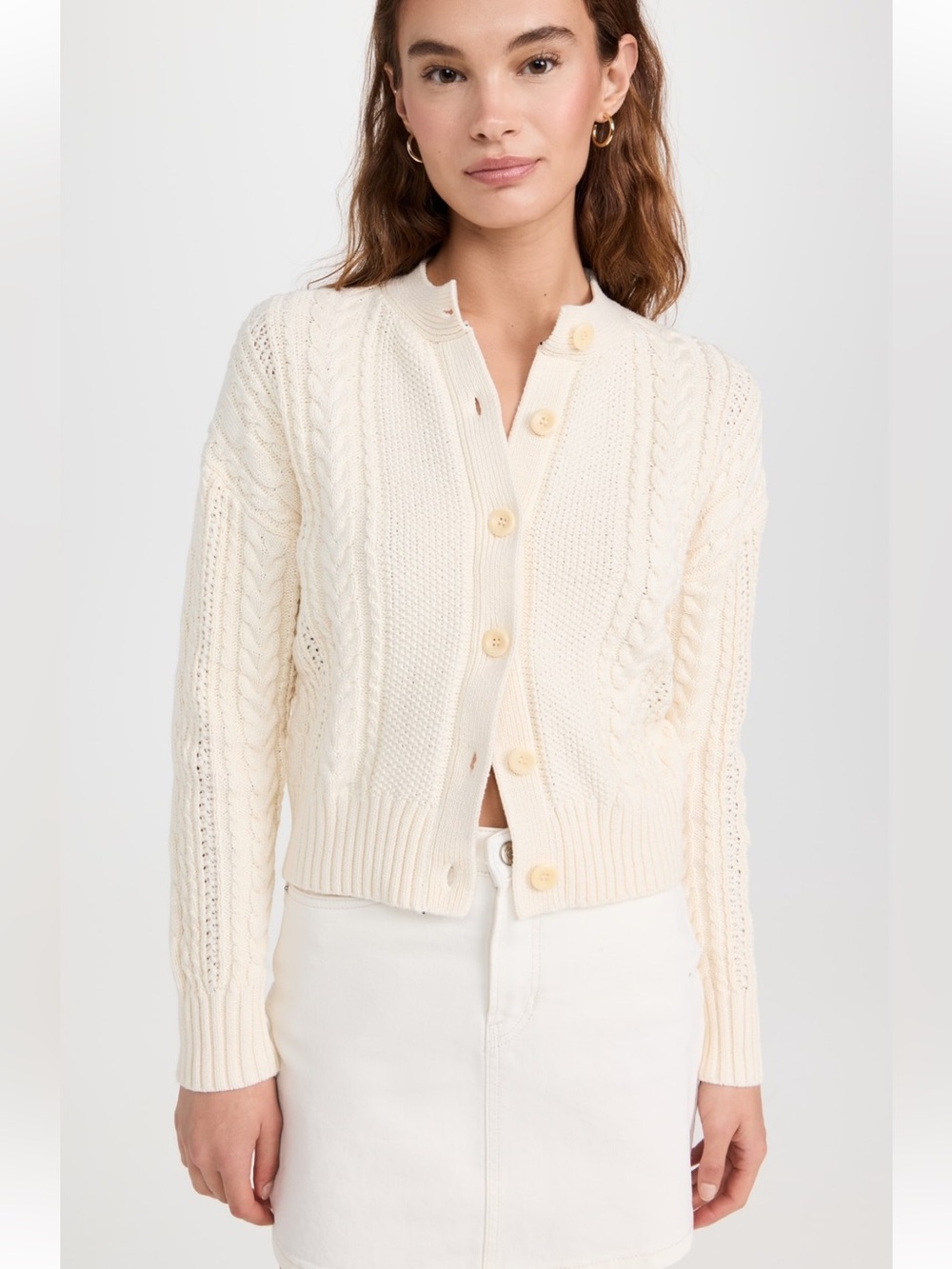 ALEX MILL CABLE KNIT NICO CHUNKY CARDIGAN IVORY DIZE SMALL